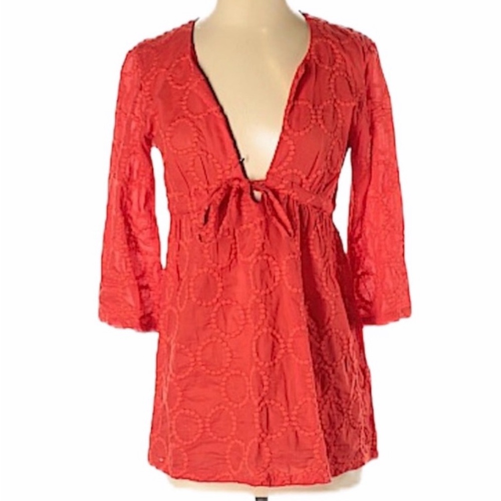 J.Crew Burnt Orange V-Neck Drawstring Blouse Long Sleeve Casual Top Women’s XS